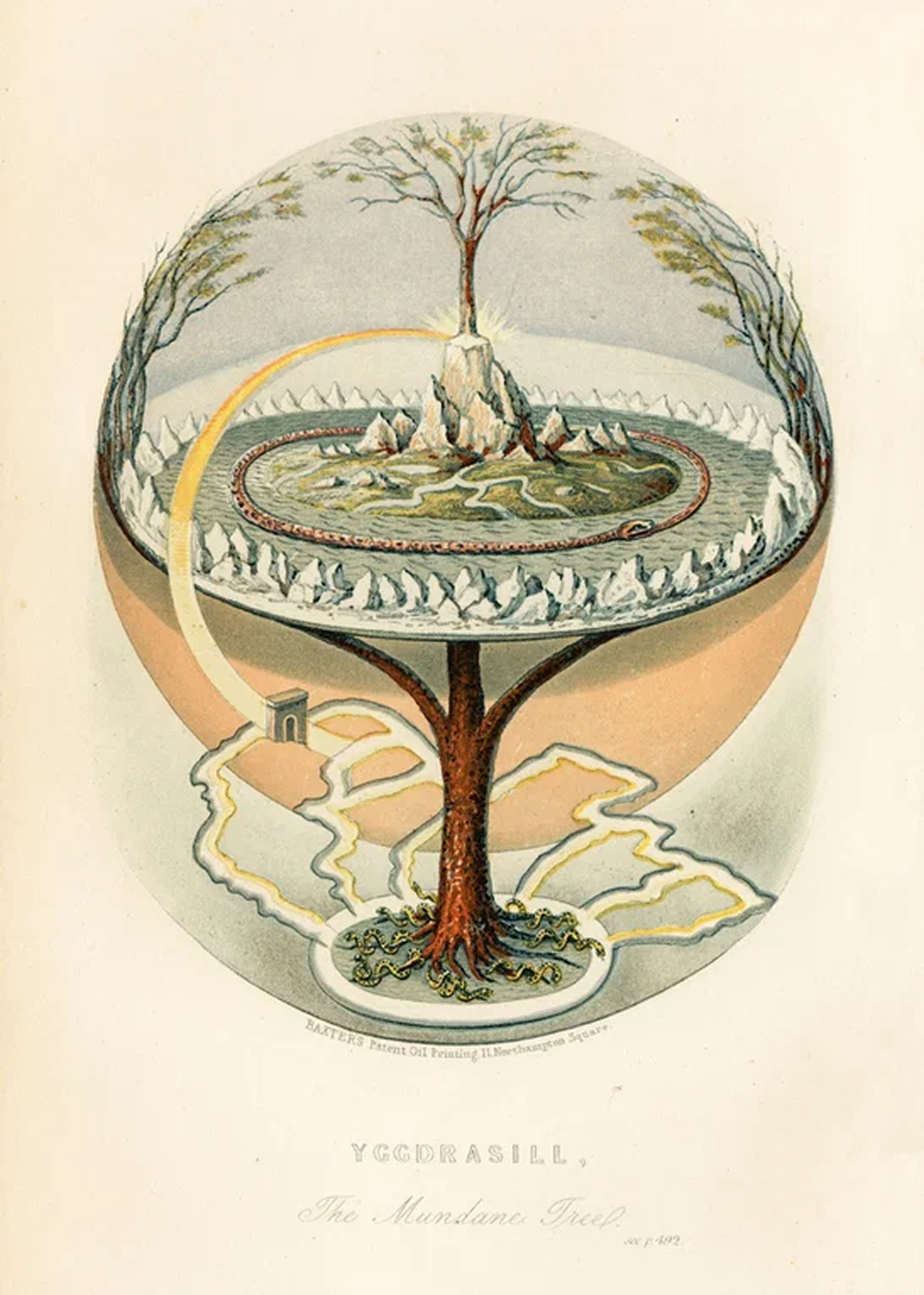 Yggdrasil, the Norse world tree, in a nineteenth-century lithograph